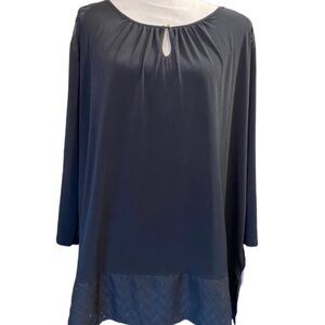 ELLEN Tracy Blouse Size 1X Black 3/4 Length Sleeves Sheer On Shoulders H…